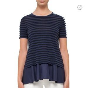 Akris Punto Short Sleeve Mixed Stripe Peplum Top SZ 6